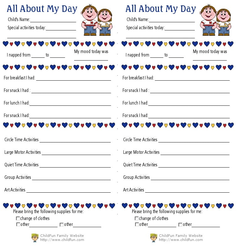 Child Care Daily Reports Printable Forms ChildFun