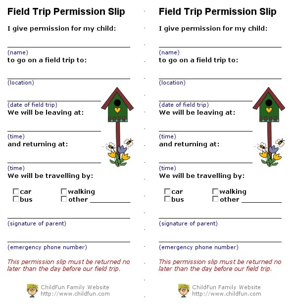 Field Trip Permission Slips