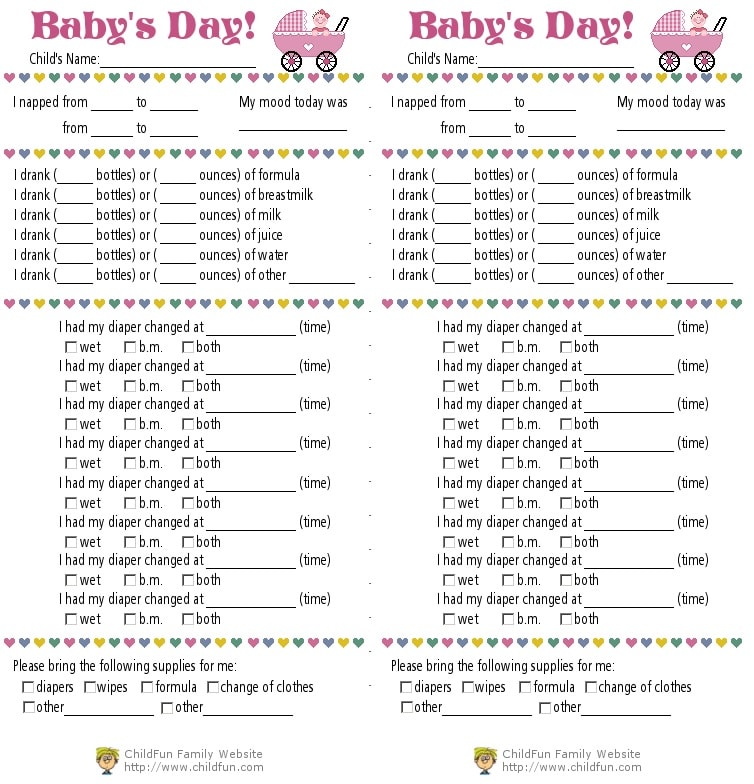 Child Care & Daily Reports Printable Forms