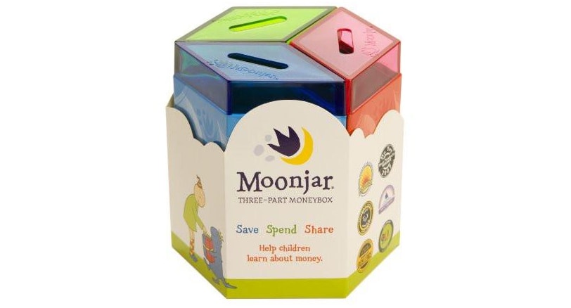 The Moonjar Moneybox helps teach children about money.